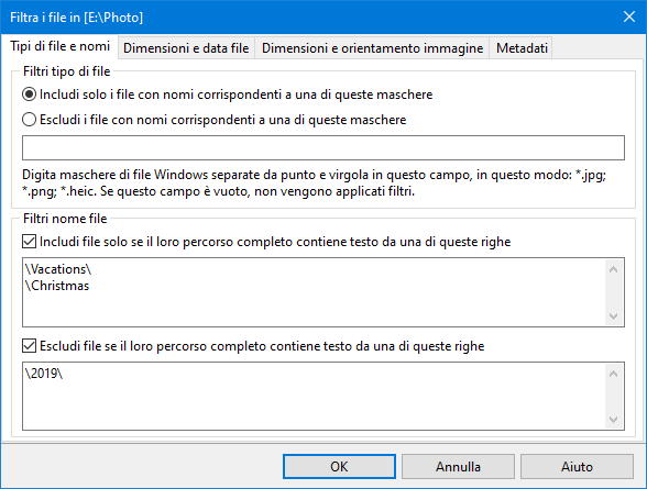 Filtra presentazione foto nome file
