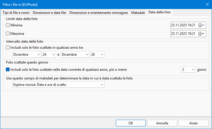 Utilizzo della data di scatto della foto per filtrare le foto nella presentazione