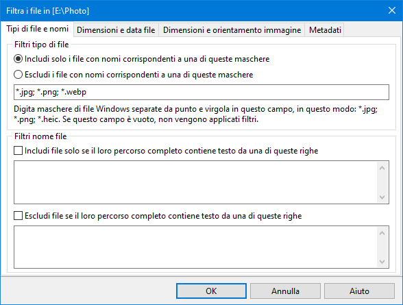 Usa le maschere dei file di Windows per filtrare le foto in una presentazione
