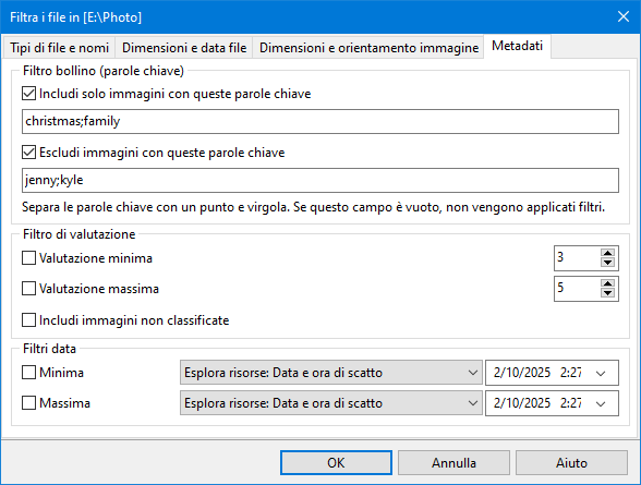 Filtra foto in una presentazione per parole chiave, valutazione o data di acquisizione