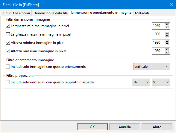 Filtro orientamento foto e proporzioni